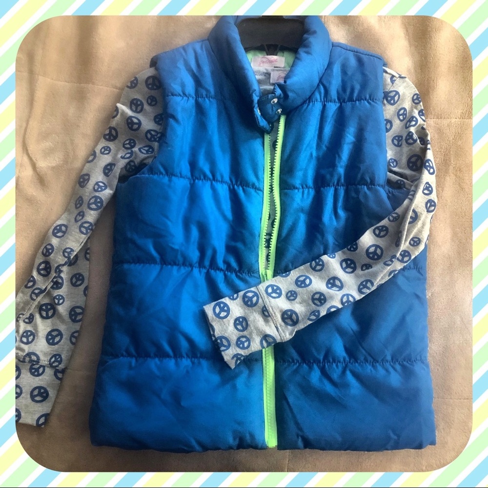 ☮️ GIRLS L/S Peace Sign Top & Puffer Vest Set ☮️